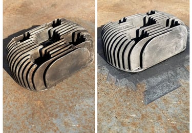 rozsdás és tisztított fém alkatrész összehasonlítása lézeres kezelés után