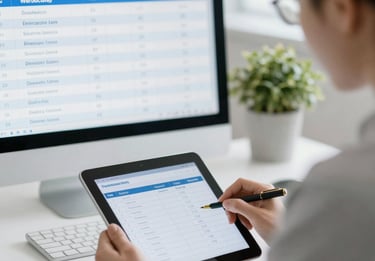 A home inspector carefully examining the roof of a house during a sunny day.
