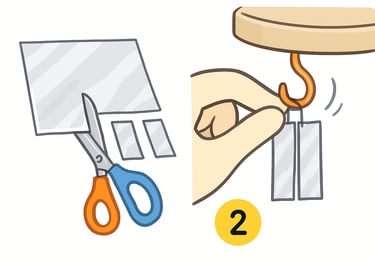 Cutting aluminum foil and hanging it on copper wire.