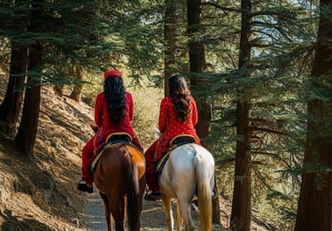 Women riding horse on miranjani track