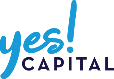 Yes! Capital financial services logo with blue script lettering and purple serif font on a black background.