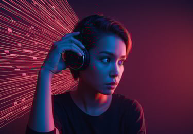 a woman in black shirt and headphones with headphones