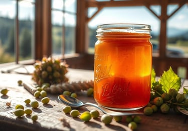 beer jelly in mason jar with hops around it