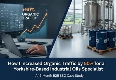 SEO case study graphic showing 50% organic traffic growth for an industrial lubricant manufacturerct