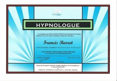 Diplôme d'Hypnologue de Francis Barret