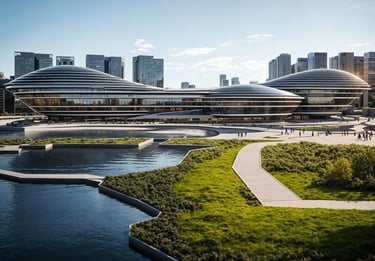 Panoramic view of Aurelia Wave Civic Center and waterfront