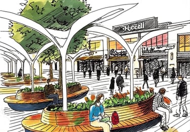 Public realm intersection architecture transforming Yonge and Sheppard into a pedestrian civic space