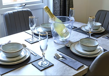 Fully equipped dining area and untensils