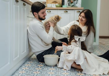 Family enjoying a calm moment at home after professional cleaning