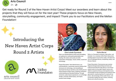 artist corps arts council greater new haven mellon foundation