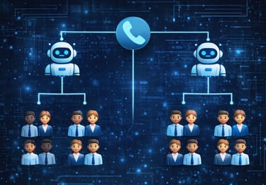 AI-based call routing system distributing customer calls between bots and human agents