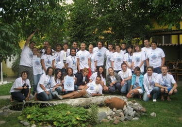 International youth exchange group with European flags Academy of Success