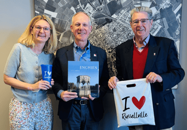 Valentine Pary, Philippe Van Houtte, and Mayor Marc Vanderstichelen - Enghien, April 2025