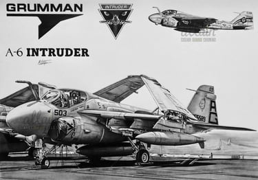 Dessin réaliste en noir et blanc d'un A-6 Intruder
