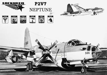 Dessin réaliste en noir et blanc de l'avion P2V7 Neptune
