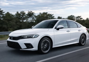 Honda Civic sedan híbrido com alta eficiência de combustível rodando na estrada no Brasil
