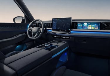 Interior do Volkswagen Atlas 2027 com painel digital e novo console sem alavanca