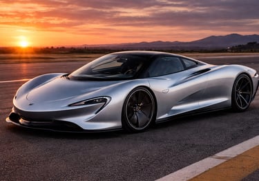 McLaren Speedtail prata em pista ao pôr do sol, um dos candidatos a carro mais rapido