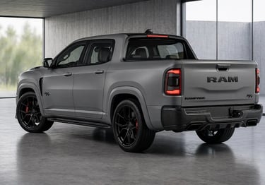 traseira da RAM Rampage R/T 2027 conceito 300 cv com design SRT e lanternas LED 3D