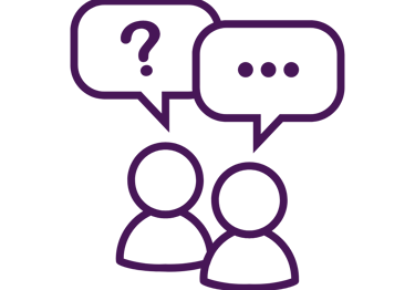 two people with speech bubbles on a black background