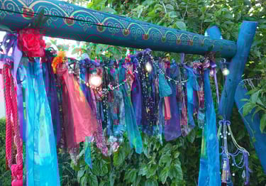 colorful bunting of fabric scraps