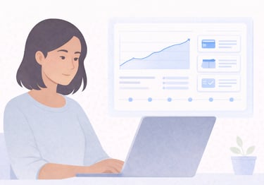 Person reviewing credit data trends and account history on a simple dashboard interface