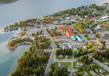 Waterton Townsite and Upper Waterton Lake viewed from Bear’s Hump in Waterton Lakes National Park.