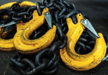 Assorted lifting gear ready for rigging inspection and tagging in Perth