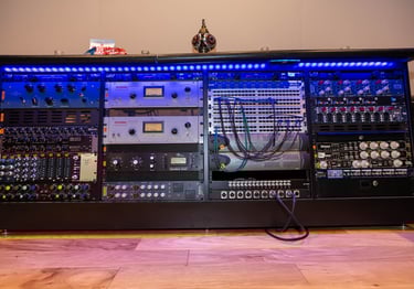 Outboard gear rack at recording studio