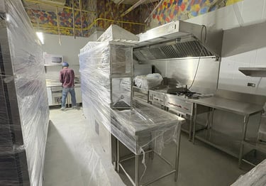 a main kitchen for hotel consist of burners cooking area, preparation area and cold storage