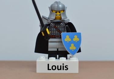 a lego - style lego - man holding a sword and shield