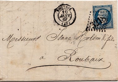 Letter up to 20 g franked at 00 c from and to ROUBAIX (rates of 01/01/1863).