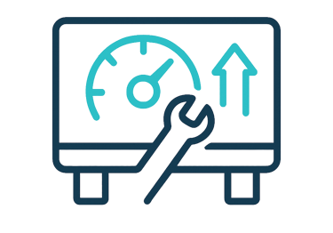 Ícone de medidor de eficiência com seta ascendente representando otimização do desempenho térmico e 