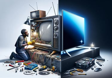 a man is sitting on a couch with tools and tools