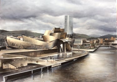 Museo Guggenheim. Bilbao. pintado sobre tabla por Miguel Vivo pintor y artista
