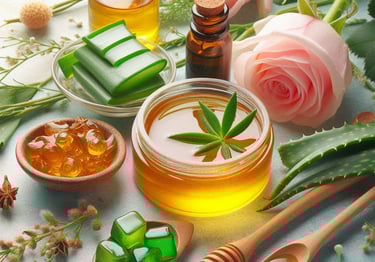 a golden jelly with aloe and a rose beside it