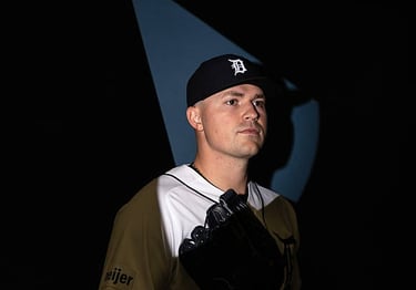 Tarik Skubal posing. fora picture with the Tigers in 2025