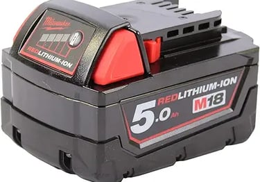 Milwaukee M18 RedLithium-Ion 5.0Ah rechargeable battery pack for cordless power tools.
