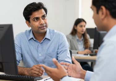 A mentor guiding a student through jewelry design software on a laptop.