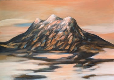 peinture de trois sommets en montagne en fin d'iver