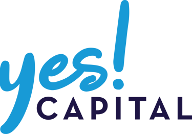Yes! Capital financial services logo with blue script lettering and purple serif font on a black background.