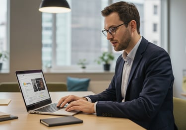 image showing a professional using LinkedIn Learning on laptop