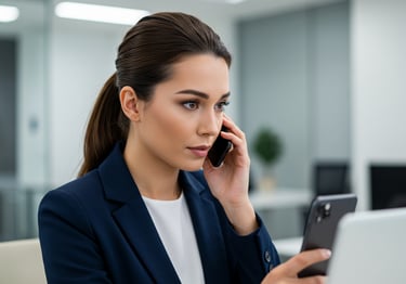 Professional dressed candidate calmly handling a video call disruption while maintaining composure.