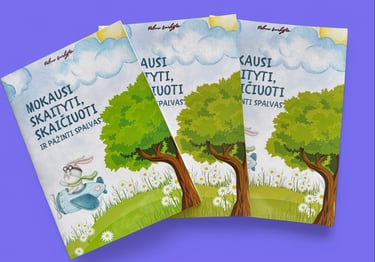 Lavinimo knygelė „Mokausi skaityti, skaičiuoti ir pažinti spalvas“