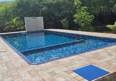 Kolam renang desain elegan dengan mozaik kuda laut