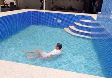 Kolam renang skimmer dengan keramik mozaik kuda laut