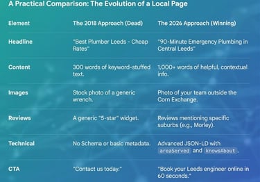 Comparison table showing local SEO evolution from 2018 to 2026.