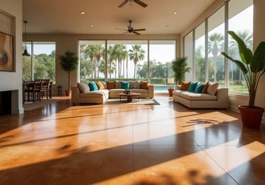 an interrior flooring with stained concrete finished