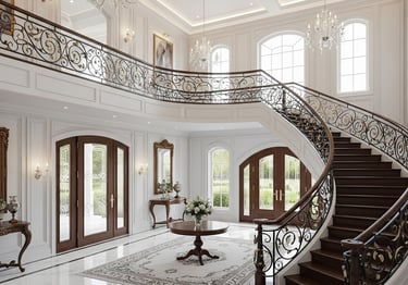  Grand double-height foyer with marble floors and central staircase inside Forest Hill luxury home