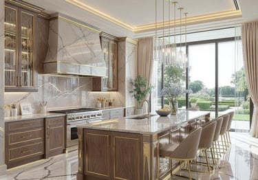 Formal dining room with chandelier lighting, wood furnishings, and intricate millwork.